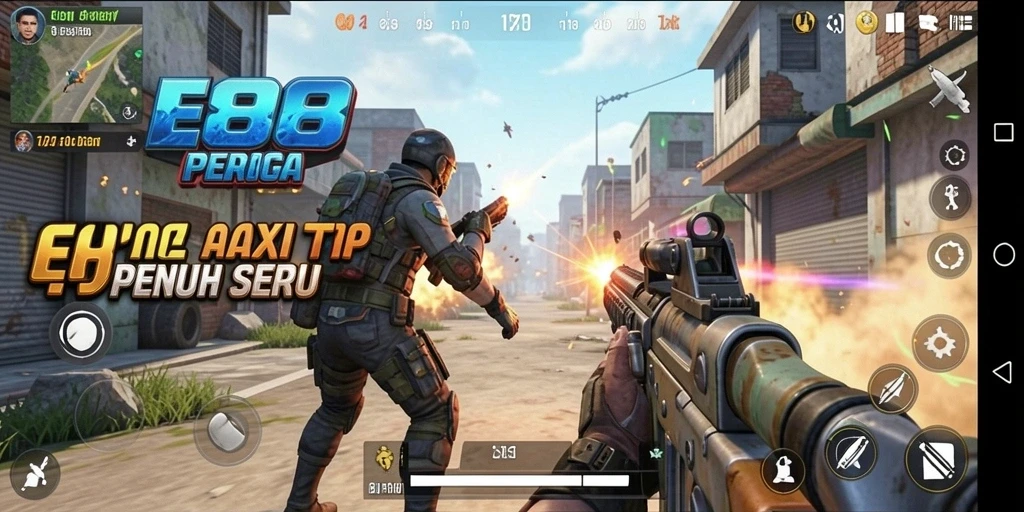 Screenshot E88 menampilkan aksi seru dalam gameplay TPS.