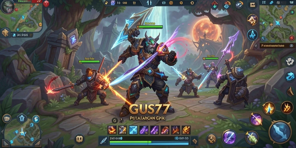 Screenshot utama GUS77 menunjukkan gameplay MMORPG yang mendalam.
