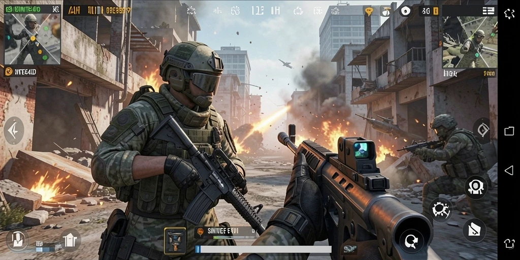 Screenshot SINTE4D menampilkan aksi tembak-menembak yang seru dan grafis yang memukau.